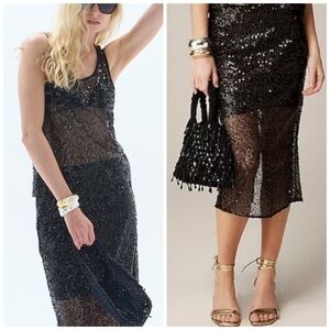 J. Crew Collection Sequined Mesh Black Midi Skirt Size 0 Resortwear NWT